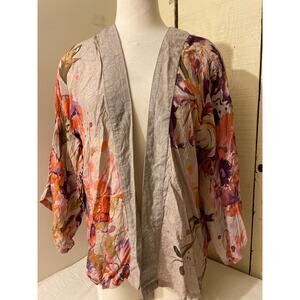 Powder Women's One Size Open Front Floral Long‎ Sleeve Modal Kimono Blouse